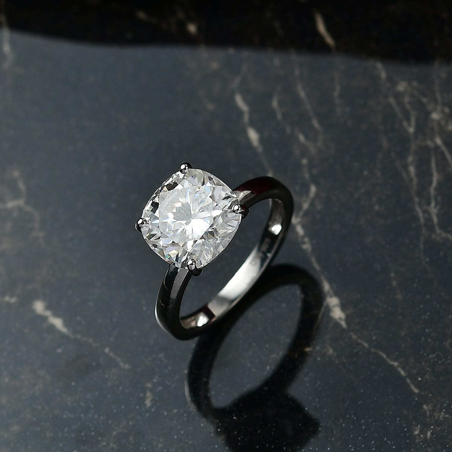 D'Joy 3.94 Ct. Moissanite Cushion-Cut Solitaire Ring in Rhodium Overlay Sterling Silver 8229627 2