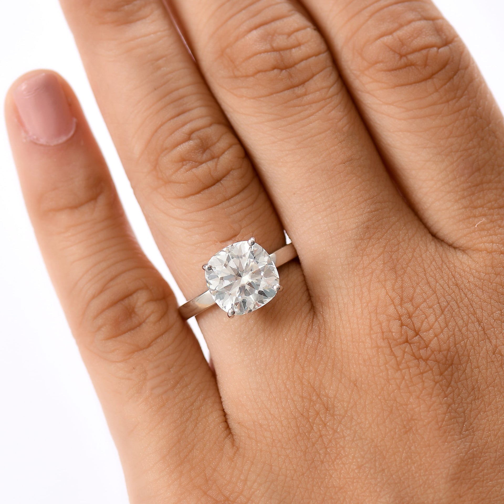 D'Joy 3.94 Ct. Moissanite Cushion-Cut Solitaire Ring in Rhodium Overlay Sterling Silver 8229627 3
