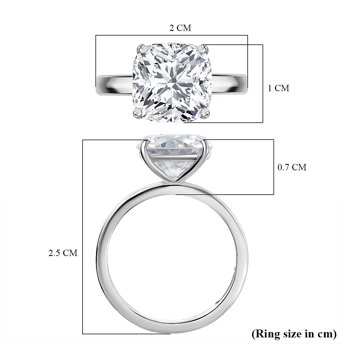D'Joy 3.94 Ct. Moissanite Cushion-Cut Solitaire Ring in Rhodium Overlay Sterling Silver 8229627 6