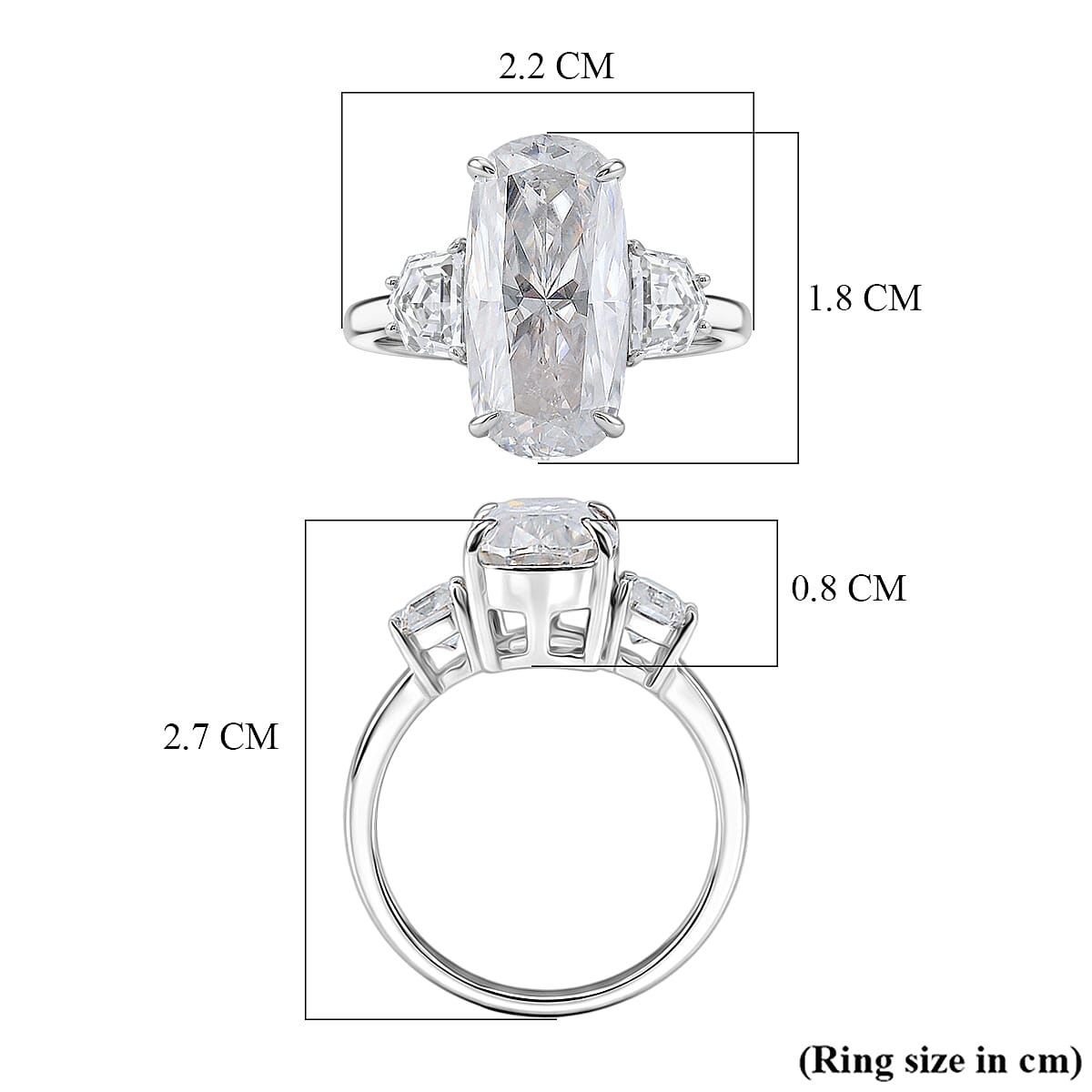 D'Joy - Moissanite Trilogy Ring in Rhodium Overlay Sterling Silver 7.00 Ct. 8561259 11