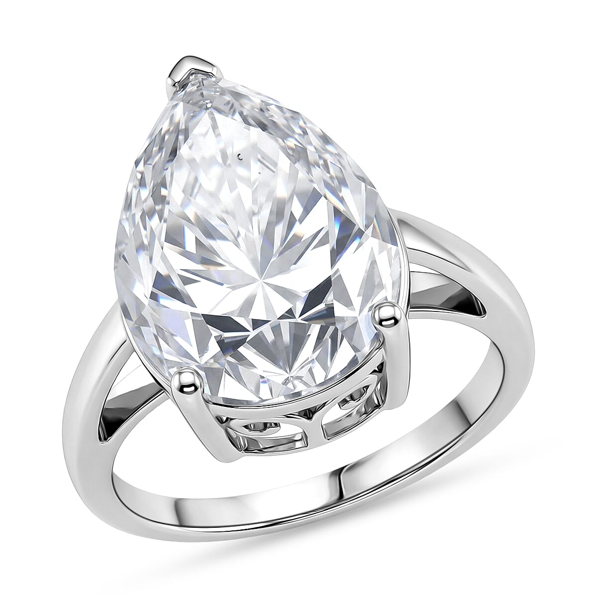 THE 10CT - Moissanite Pear Cut (10ct) Solitaire Ring in Rhodium Overlay Sterling Silver 8497966 0