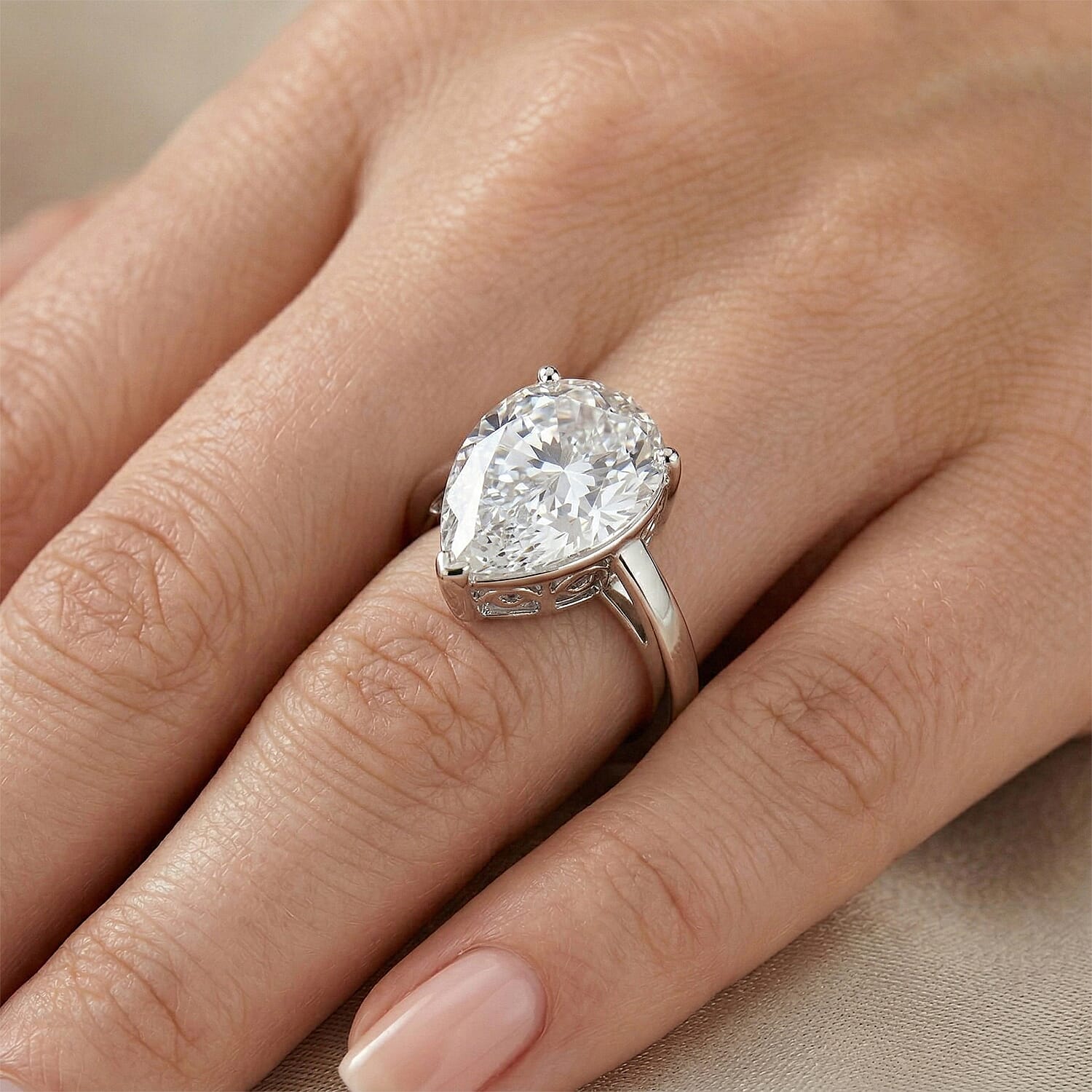 THE 10CT - Moissanite Pear Cut (10ct) Solitaire Ring in Rhodium Overlay Sterling Silver 8497966 2