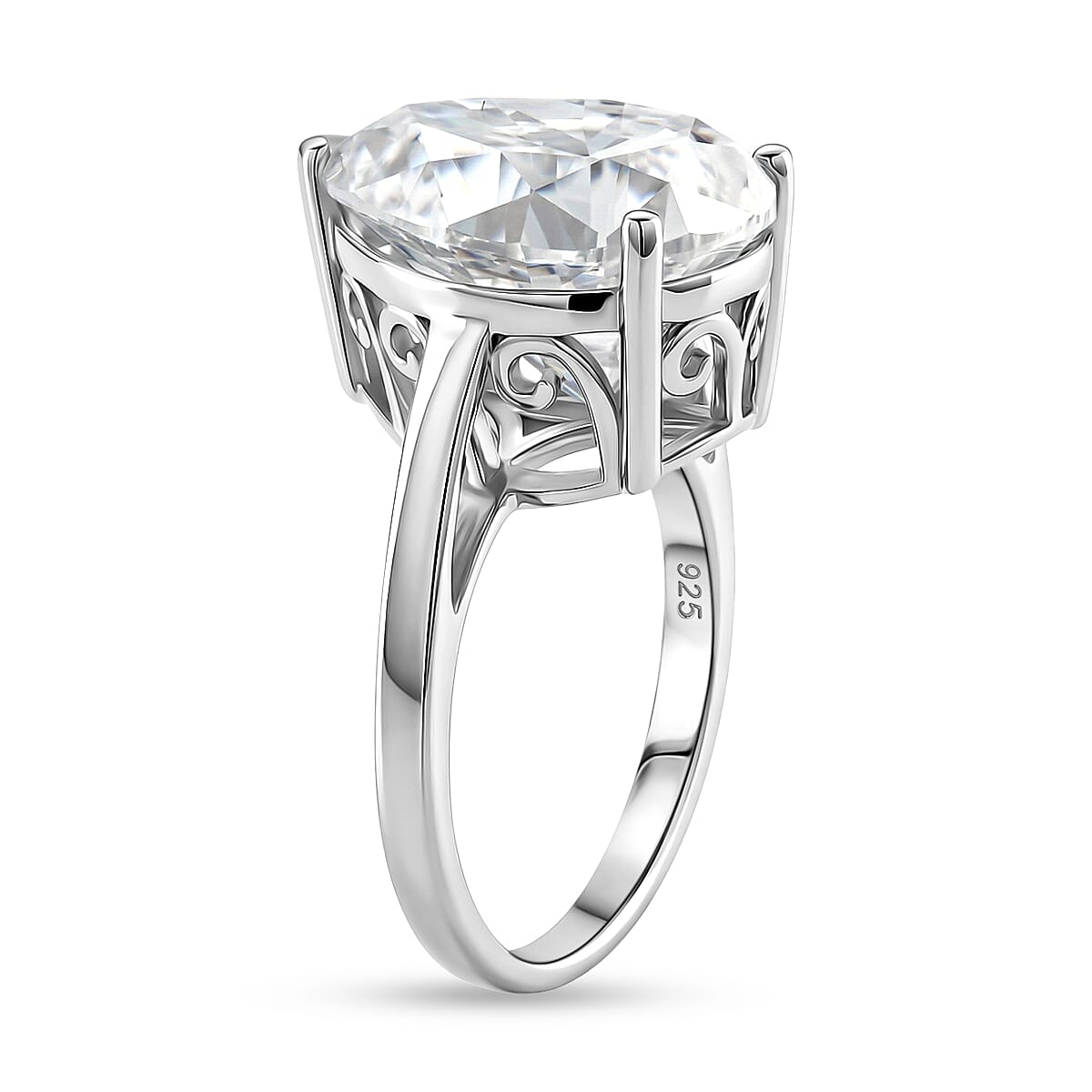 THE 10CT - Moissanite Pear Cut (10ct) Solitaire Ring in Rhodium Overlay Sterling Silver 8497966 4