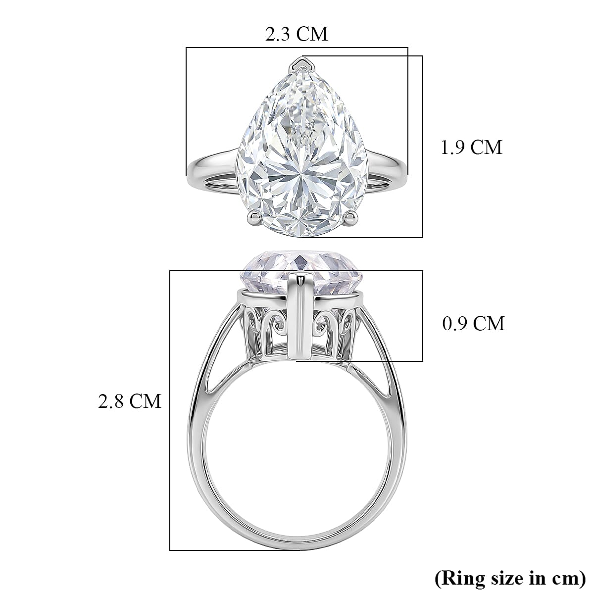THE 10CT - Moissanite Pear Cut (10ct) Solitaire Ring in Rhodium Overlay Sterling Silver 8497966 6