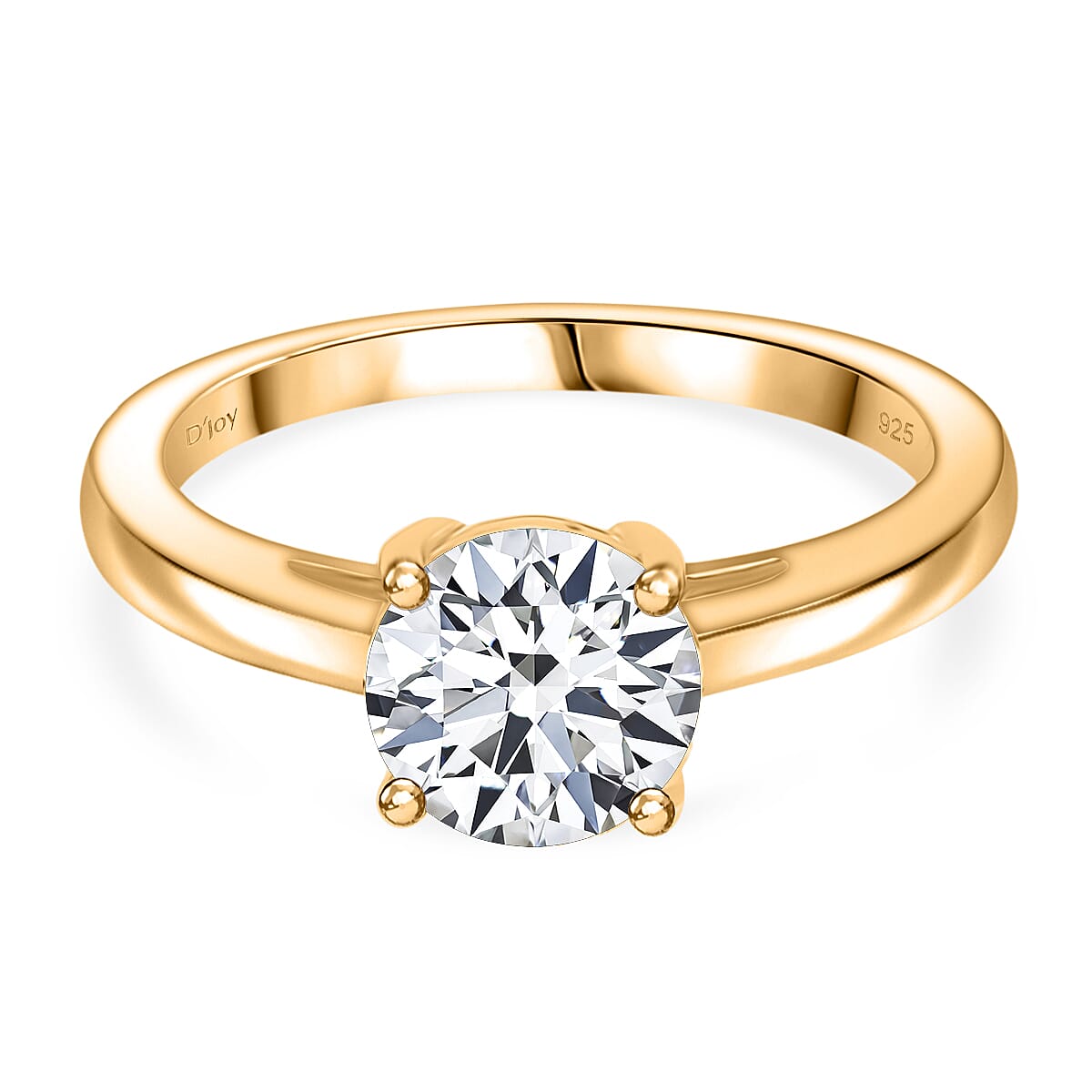 D'Joy GRA Certified Moissanite (VVS-D) Solitaire Ring in Yellow Gold Plated Sterling Silver 1.50 Ct. 8274250 0