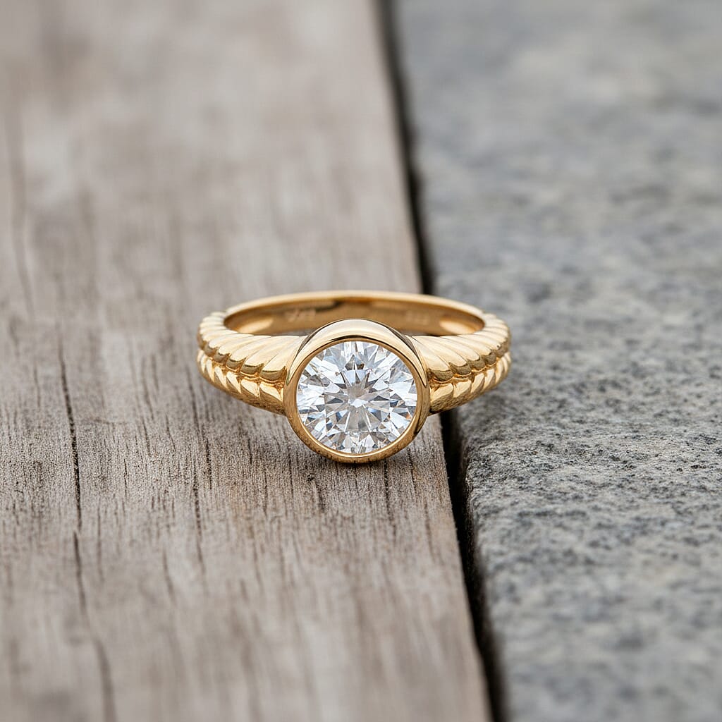 D'Joy Moissanite Solitaire Ring in Yellow Gold Plated Sterling Silver 2.00 Ct.