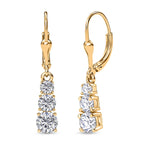D'Joy Moissanite Trilogy Earrings with Lever Back in Yellow Gold Plated Sterling Silver 1.64 Ct.