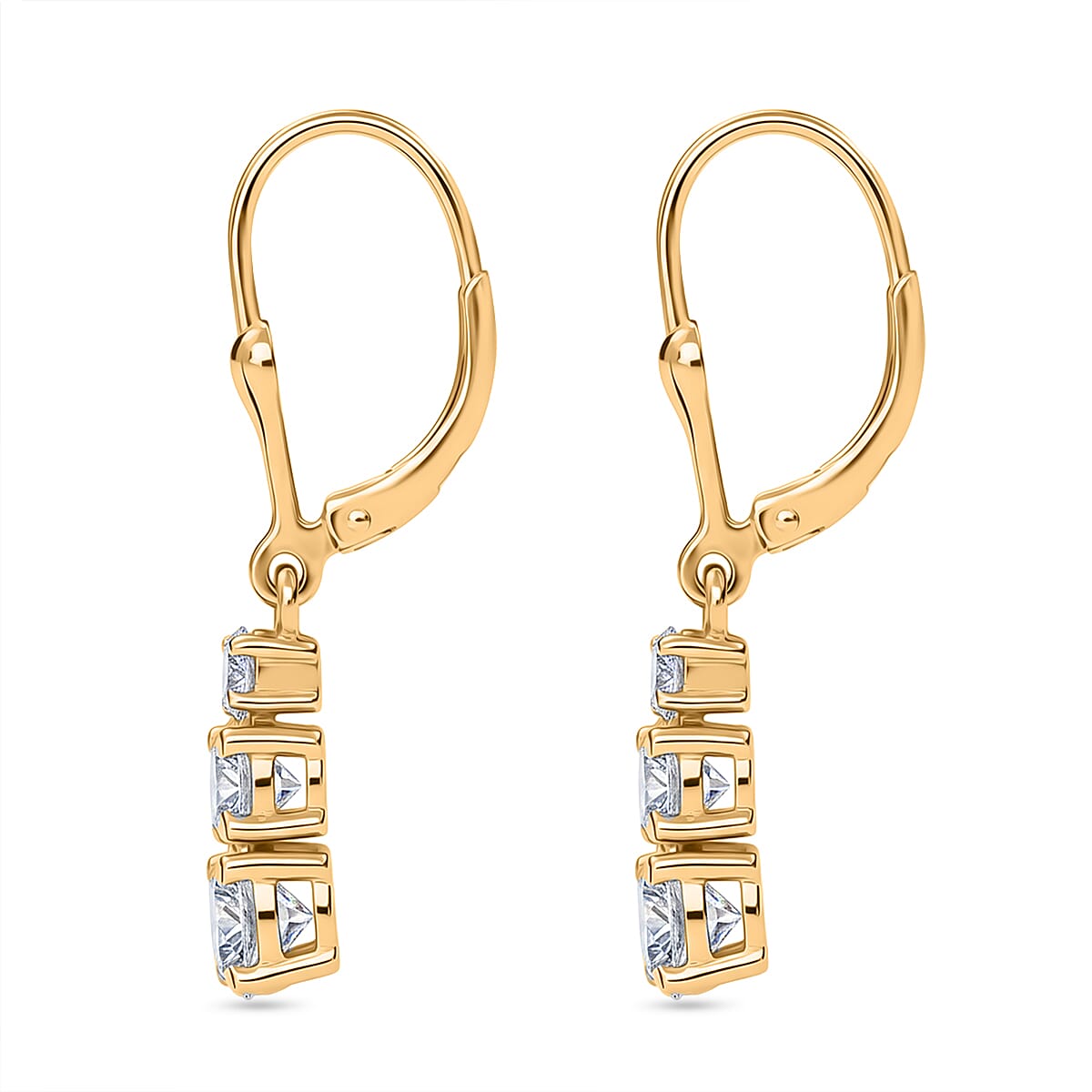 D'Joy Moissanite Graduated Drop Earring with Lever Back in Yellow Gold Plated Sterling Silver 1.64 Ct. 8418449 4