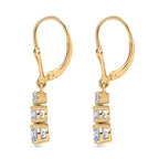 D'Joy Moissanite Trilogy Earrings with Lever Back in Yellow Gold Plated Sterling Silver 1.64 Ct.