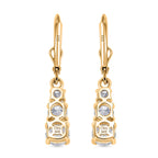 D'Joy Moissanite Trilogy Earrings with Lever Back in Yellow Gold Plated Sterling Silver 1.64 Ct.