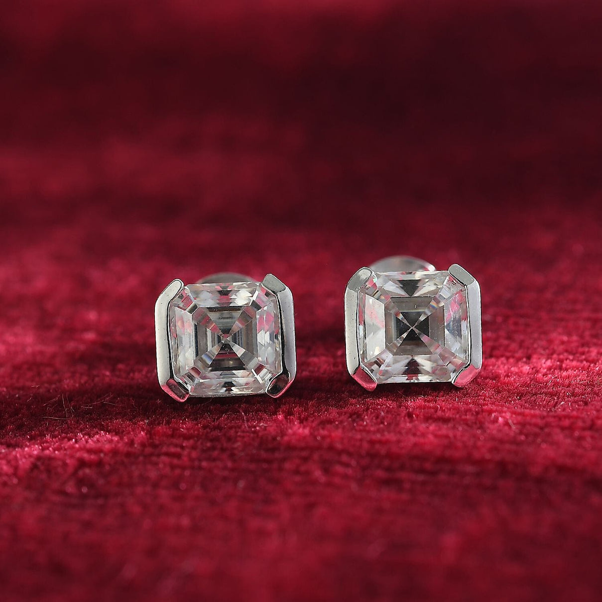 D'Joy Moissanite Octagon-Cut Solitaire Stud Earrings in Platinum Overlay Sterling Silver 3.78 Ct. 8252747 2