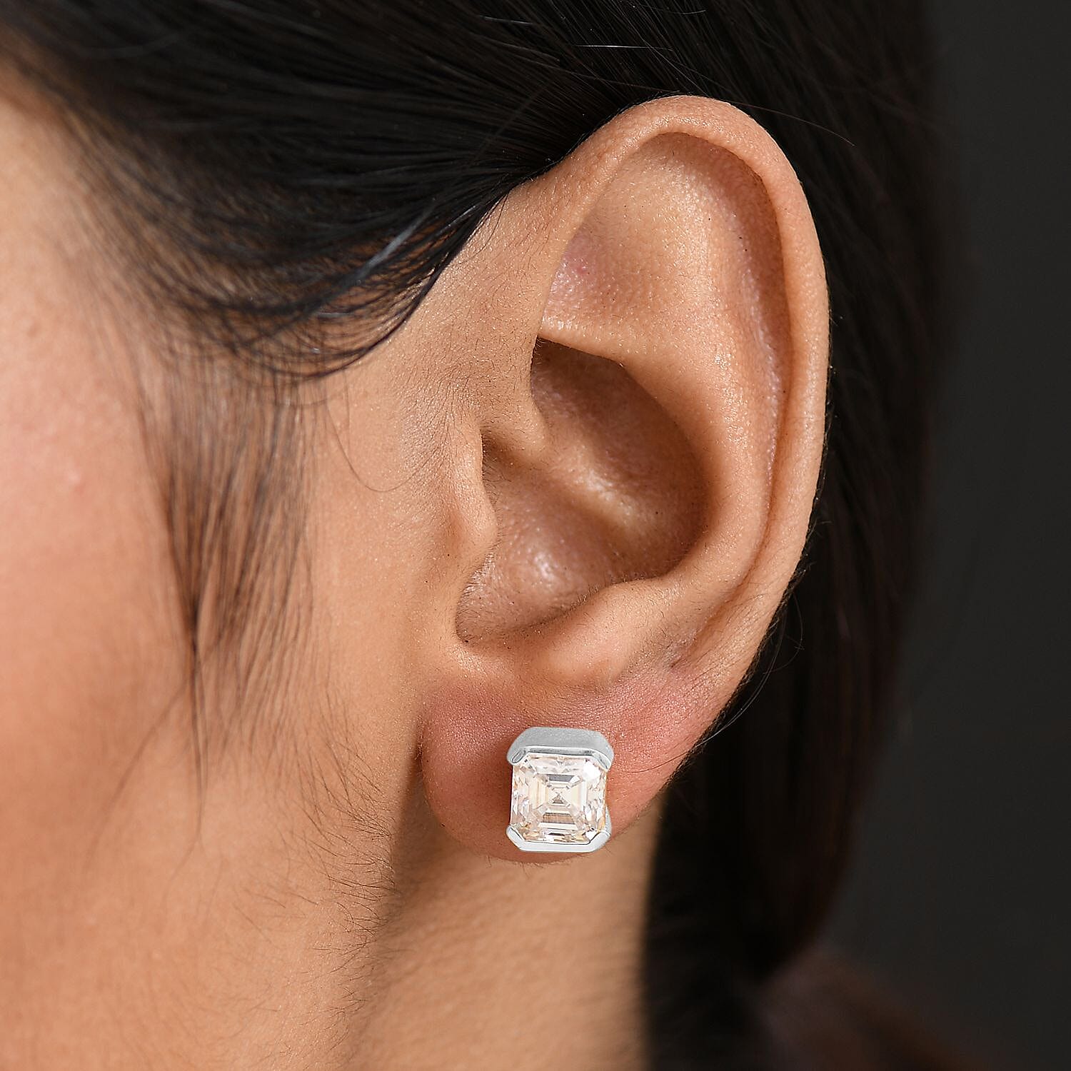 D'Joy Moissanite Octagon-Cut Solitaire Stud Earrings in Platinum Overlay Sterling Silver 3.78 Ct. 8252747 3