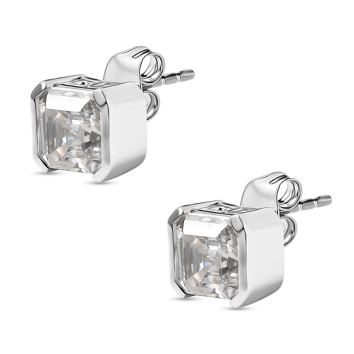 D'Joy Moissanite Octagon-Cut Solitaire Stud Earrings in Platinum Overlay Sterling Silver 3.78 Ct. 8252747 4