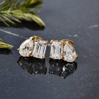 DESIGNER INSPIRED - TOI et MOI Inspired  D'Joy Moissanite Solitaire Stud Push Post Earring in Yellow Gold Plated Sterling Silver 3.71 Ct.