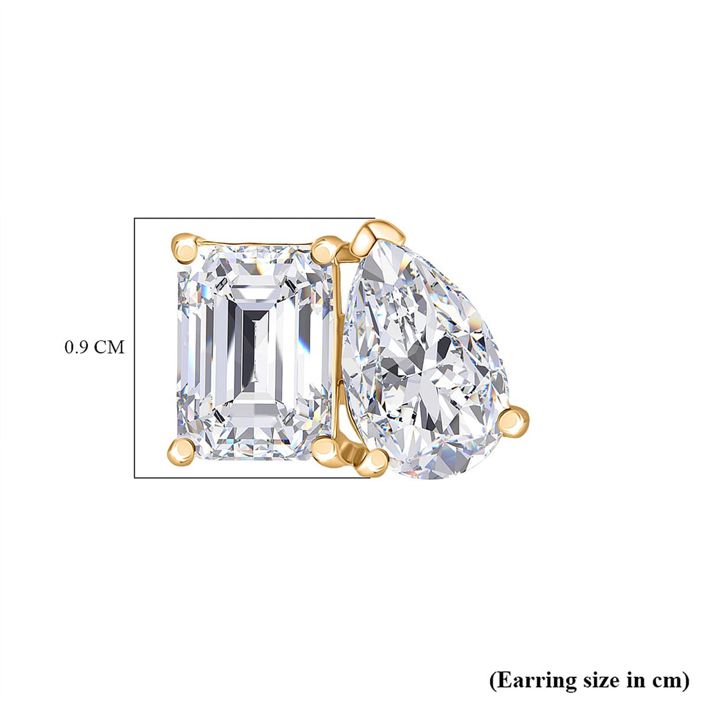 DESIGNER INSPIRED - TOI et MOI Inspired  D'Joy Moissanite Solitaire Stud Push Post Earring in Yellow Gold Plated Sterling Silver 3.71 Ct.