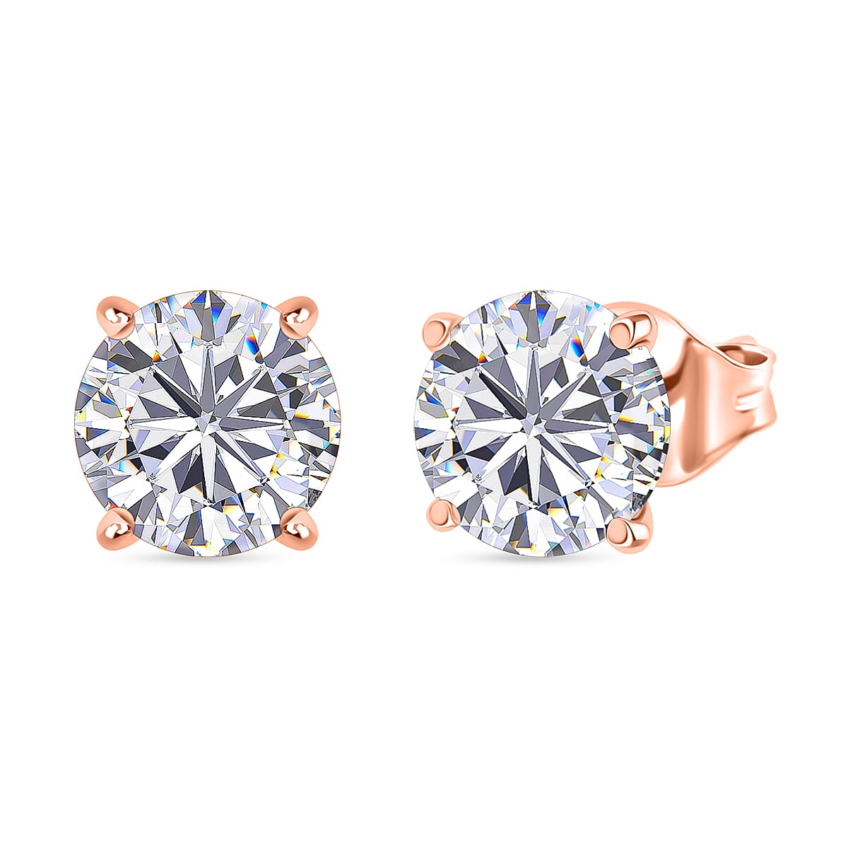 Moissanite Solitaire Stud Push Post Earring in 18K Vermeil Rose Gold Plated Sterling Silver 2.88 Ct. 8319933 0
