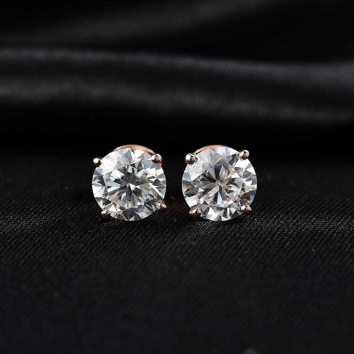Moissanite Solitaire Stud Push Post Earring in 18K Vermeil Rose Gold Plated Sterling Silver 2.88 Ct. 8319933 2
