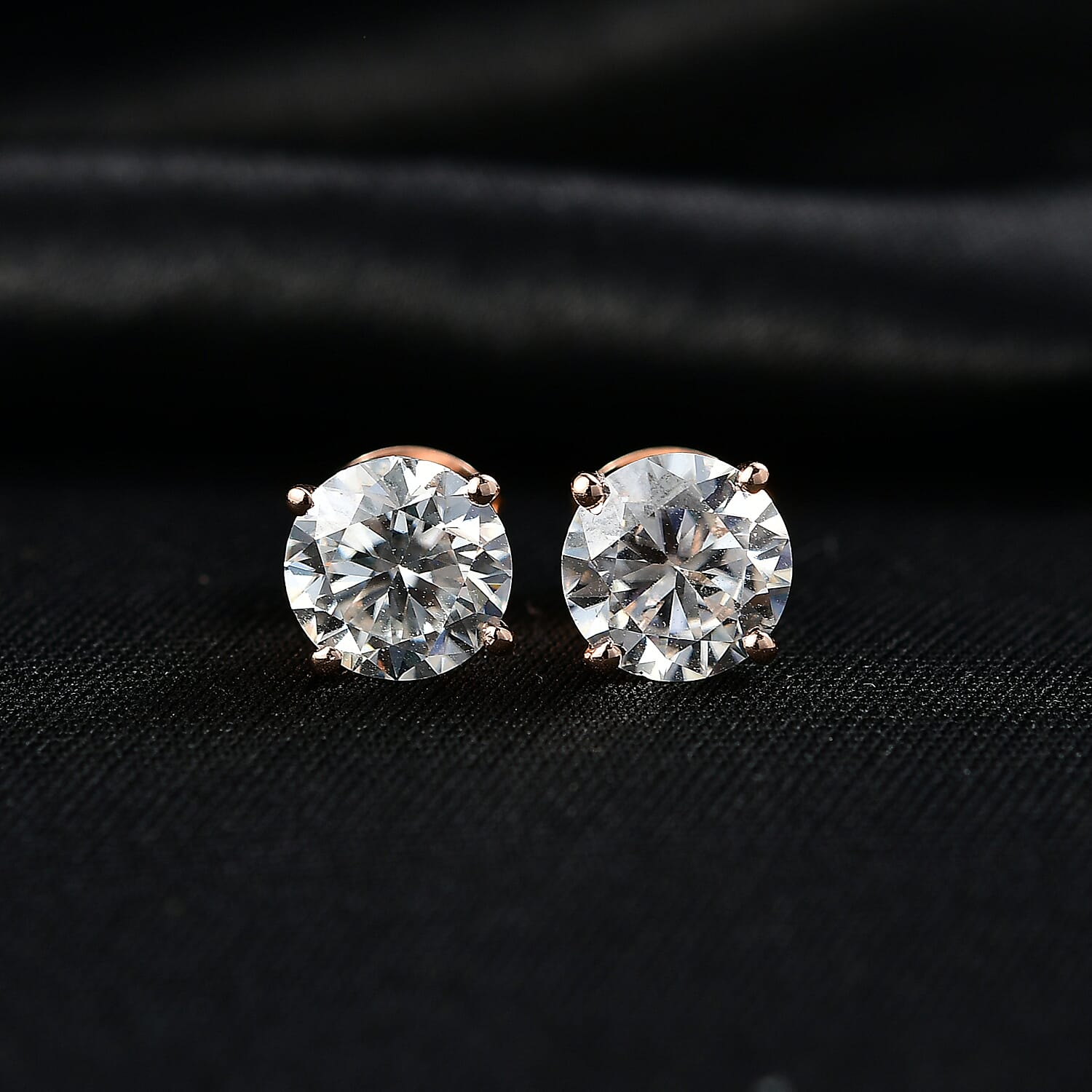 Moissanite Solitaire Stud Push Post Earring in 18K Vermeil Rose Gold Plated Sterling Silver 2.88 Ct. 8319933 2
