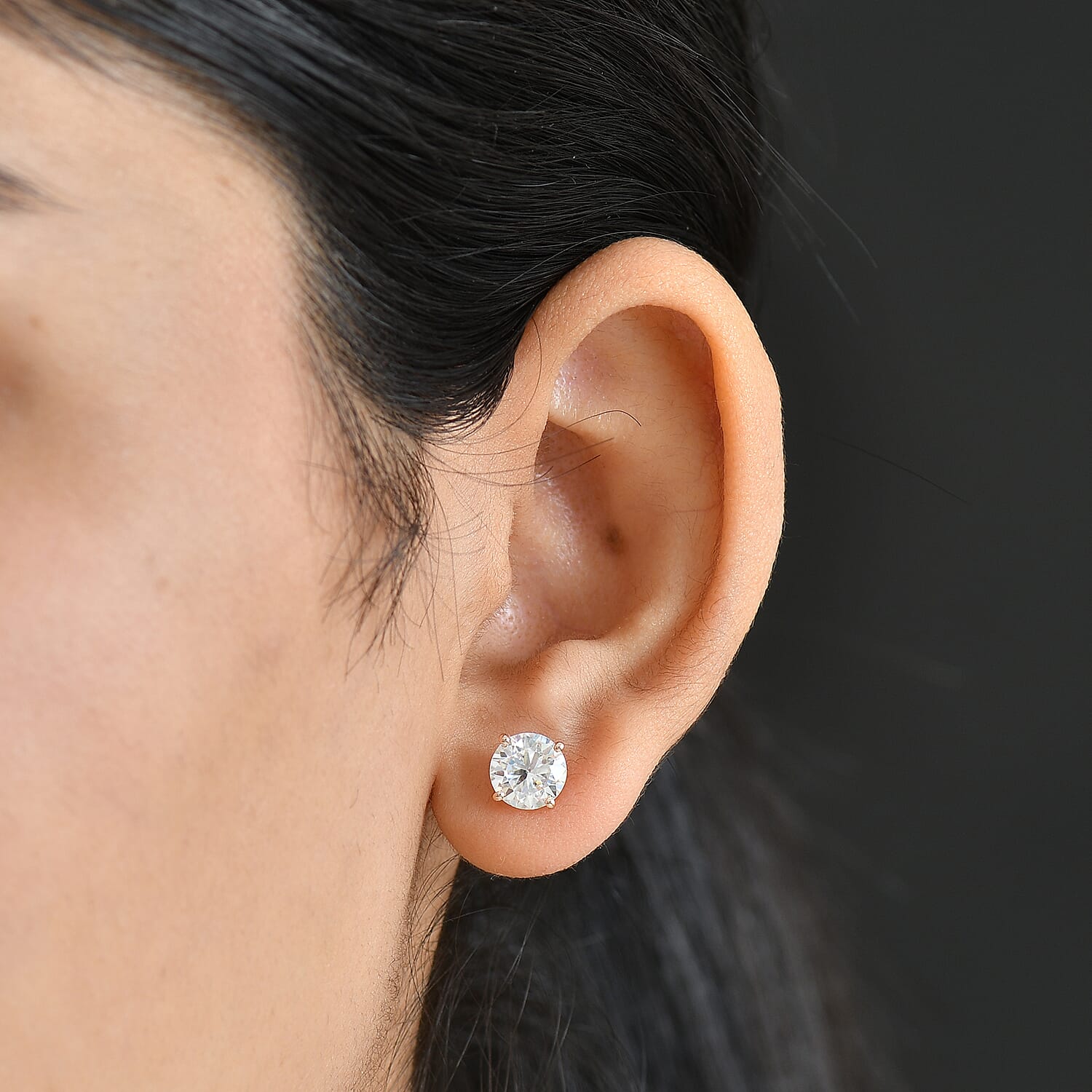 Moissanite Solitaire Stud Push Post Earring in 18K Vermeil Rose Gold Plated Sterling Silver 2.88 Ct. 8319933 3