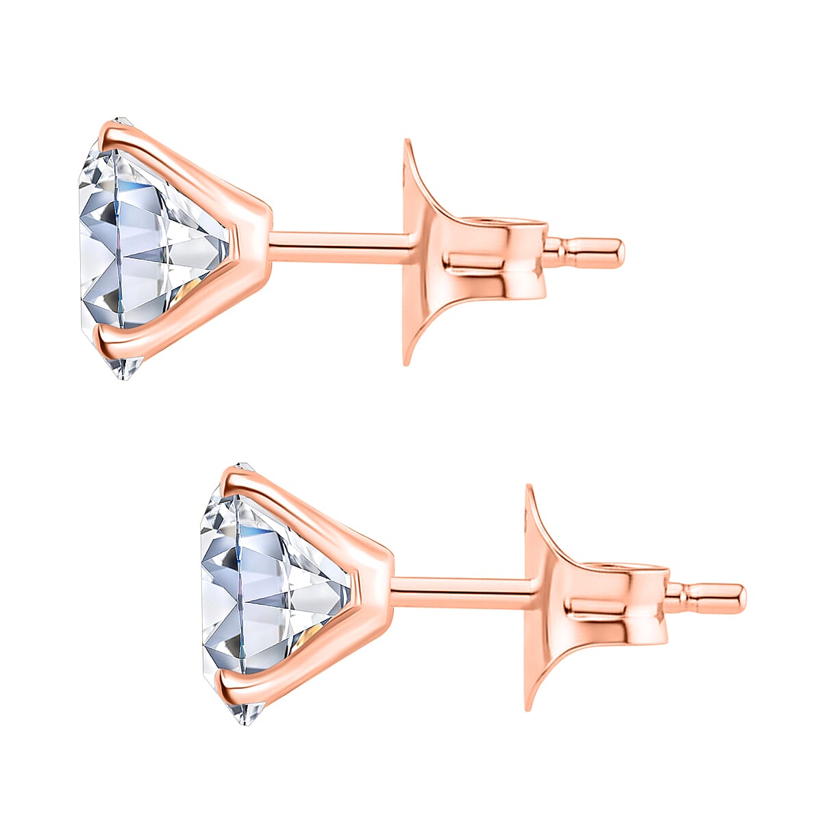Moissanite Solitaire Stud Push Post Earring in 18K Vermeil Rose Gold Plated Sterling Silver 2.88 Ct. 8319933 4