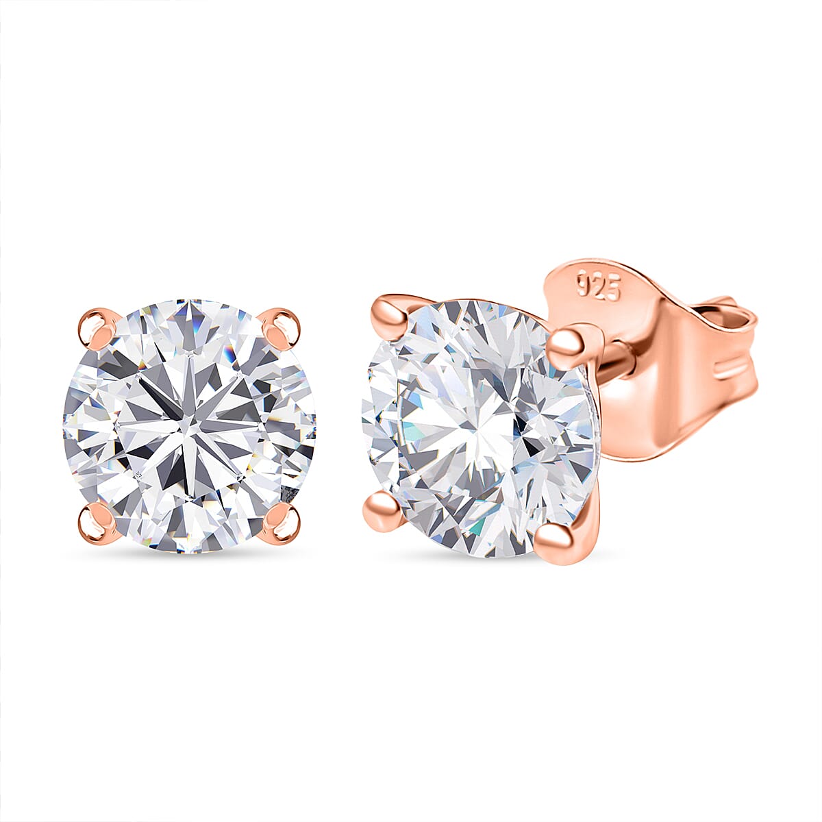 Moissanite Solitaire Stud Push Post Earring in 18K Vermeil Rose Gold Plated Sterling Silver 2.42 Ct. 8319942 0