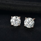 Moissanite Solitaire Stud Push Post Earring in 18K Vermeil Rose Gold Plated Sterling Silver 2.42 Ct.