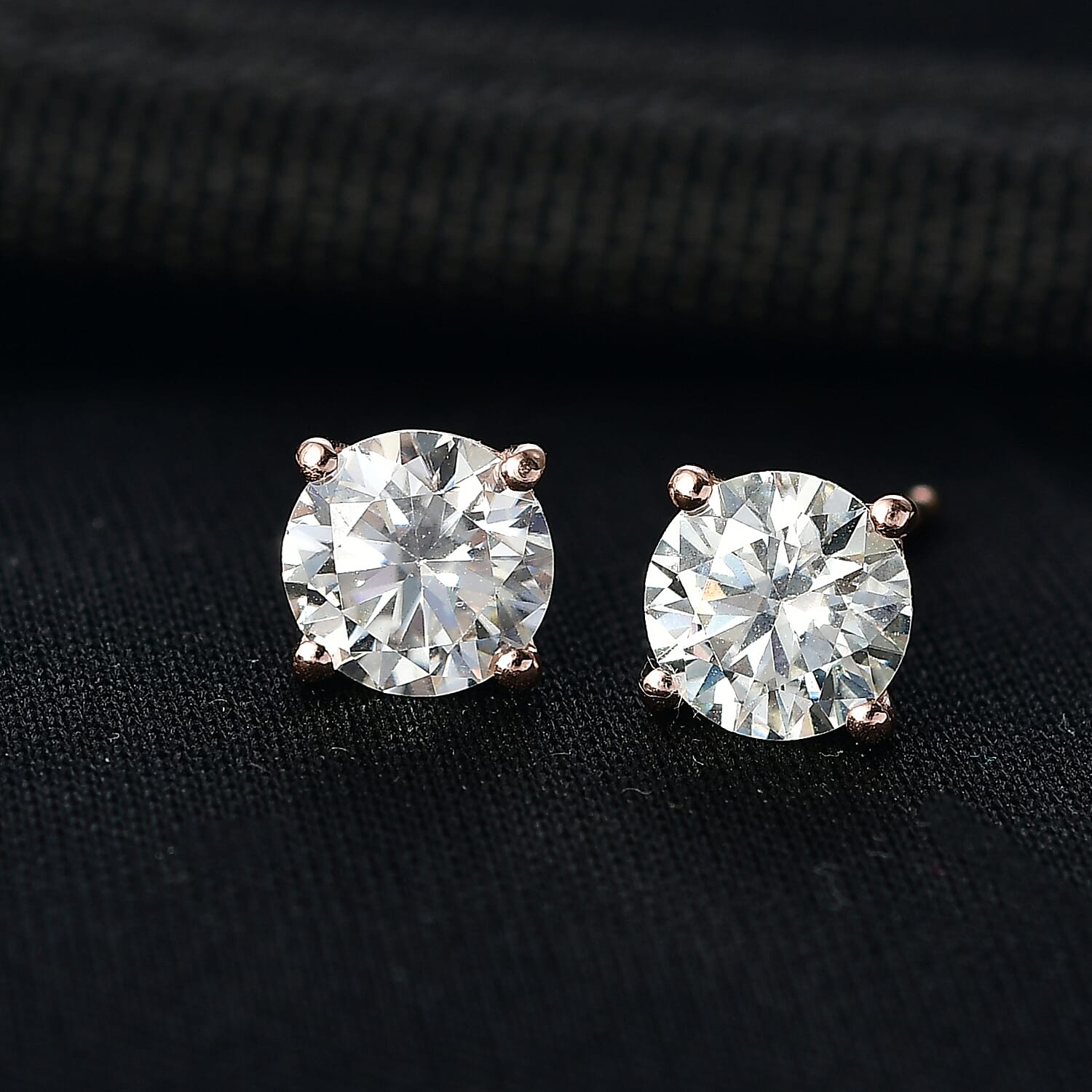 Moissanite Solitaire Stud Push Post Earring in 18K Vermeil Rose Gold Plated Sterling Silver 2.42 Ct. 8319942 1