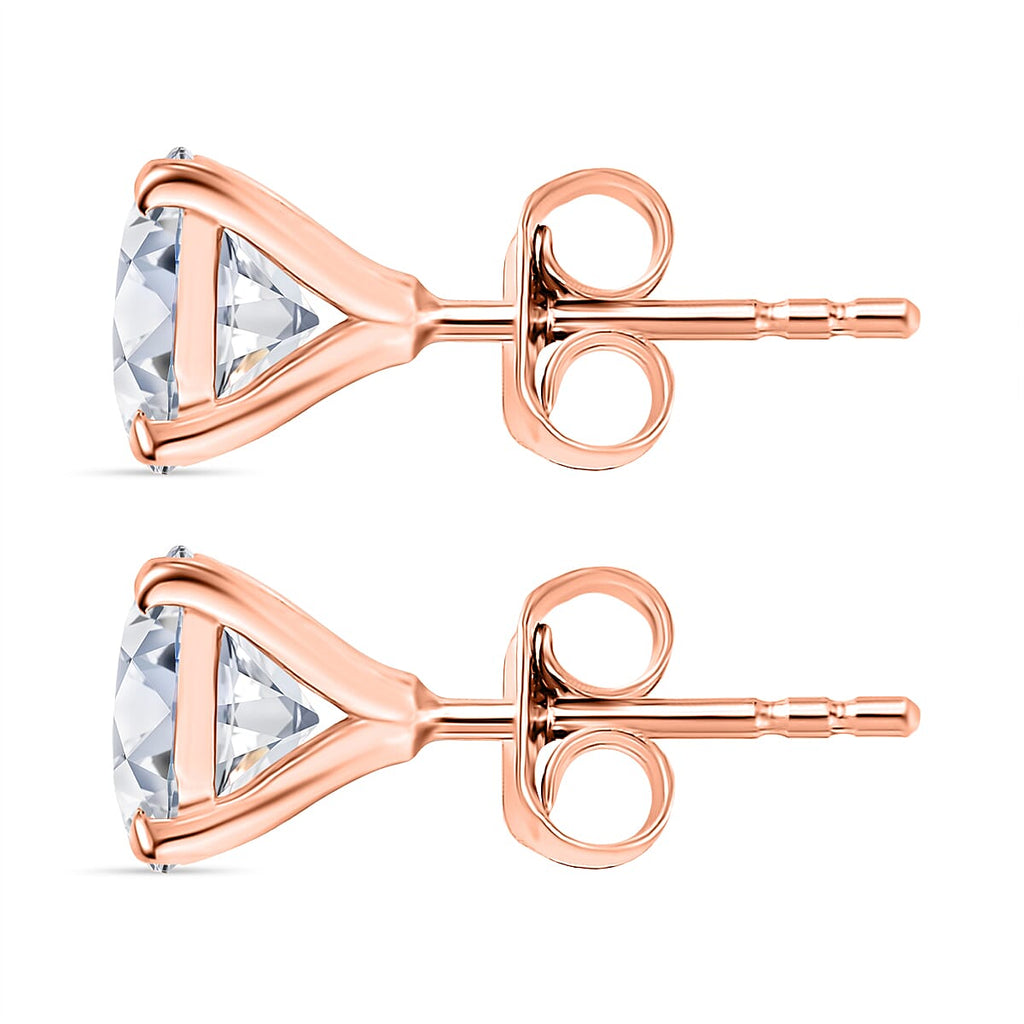 Moissanite Solitaire Stud Push Post Earring in 18K Vermeil Rose Gold Plated Sterling Silver 2.42 Ct.