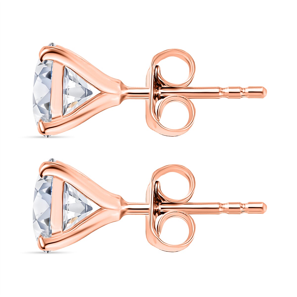 Moissanite Solitaire Stud Push Post Earring in 18K Vermeil Rose Gold Plated Sterling Silver 2.42 Ct. 8319942 3