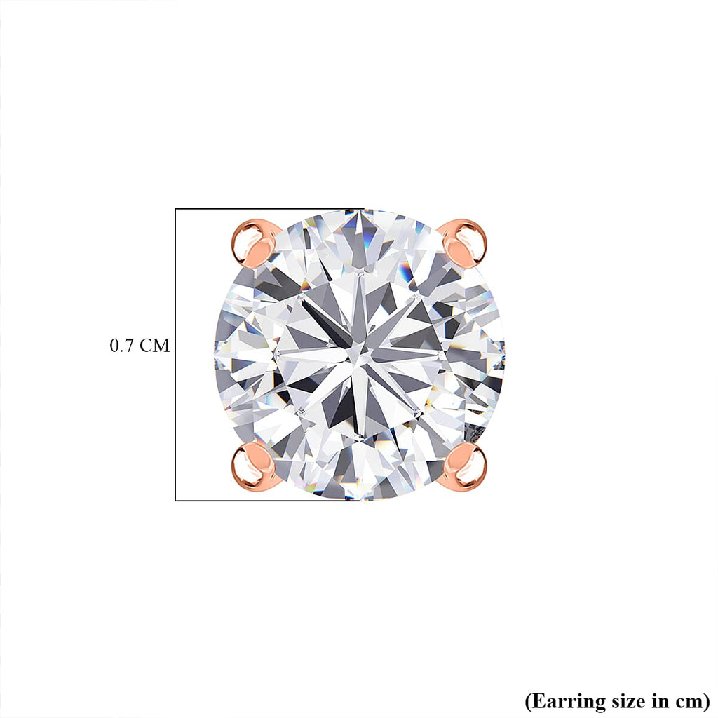 Moissanite Solitaire Stud Push Post Earring in 18K Vermeil Rose Gold Plated Sterling Silver 2.42 Ct.