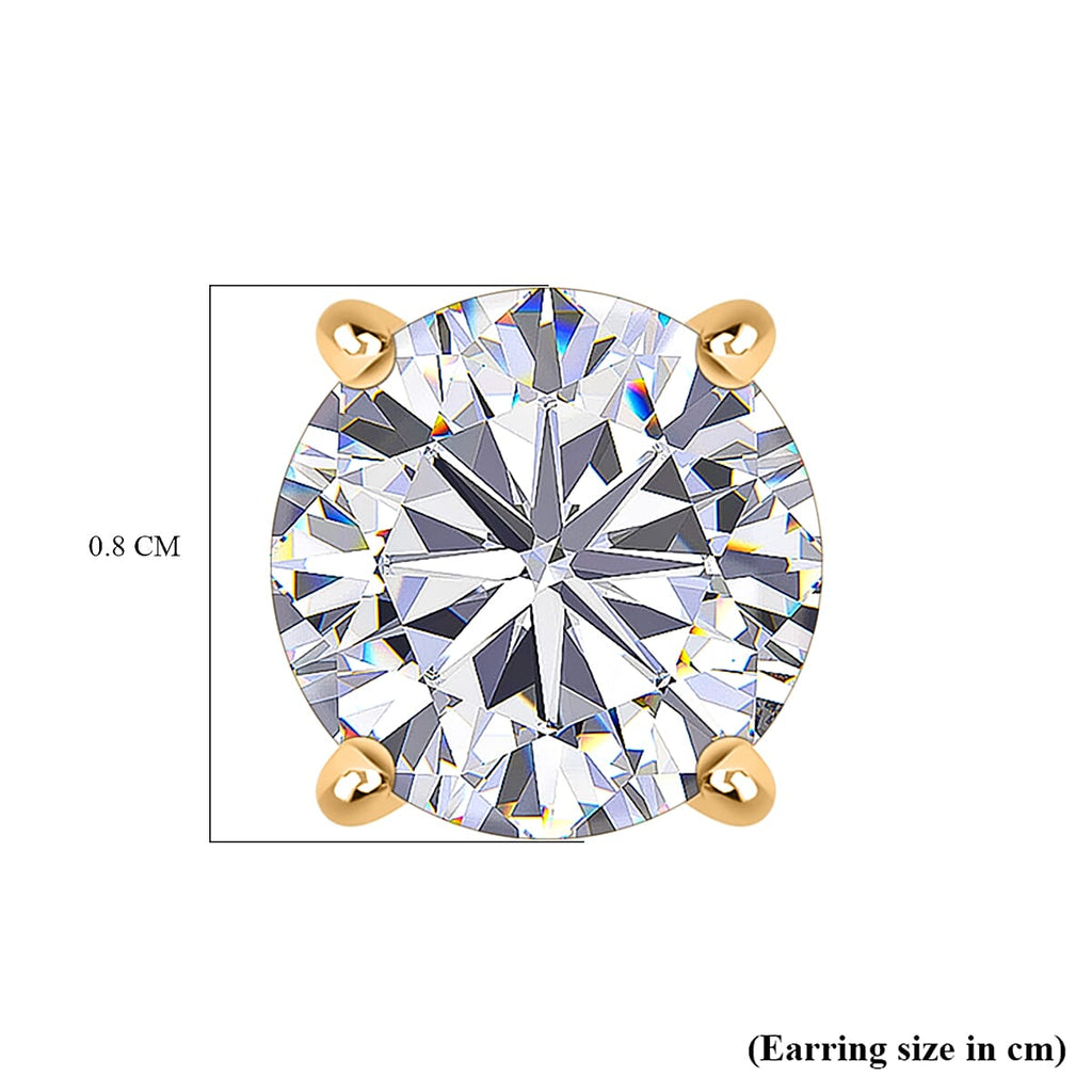 Moissanite Solitaire Stud Push Post Earring in 18K Vermeil Yellow Gold Plated Sterling Silver 2.88 Ct.