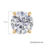 Moissanite Solitaire Stud Push Post Earring in 18K Vermeil Yellow Gold Plated Sterling Silver 2.88 Ct.