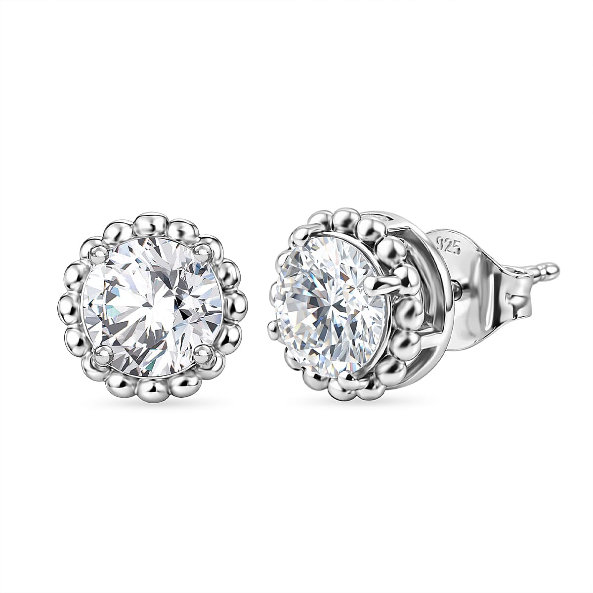 D'Joy Moissanite Solitaire Stud Push Post Earring in Platinum Overlay Sterling Silver 1.53 Ct. 8421905 0