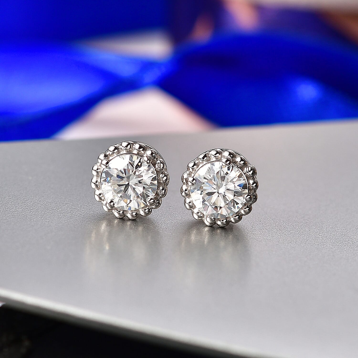 D'Joy Moissanite Solitaire Stud Push Post Earring in Platinum Overlay Sterling Silver 1.53 Ct. 8421905 2