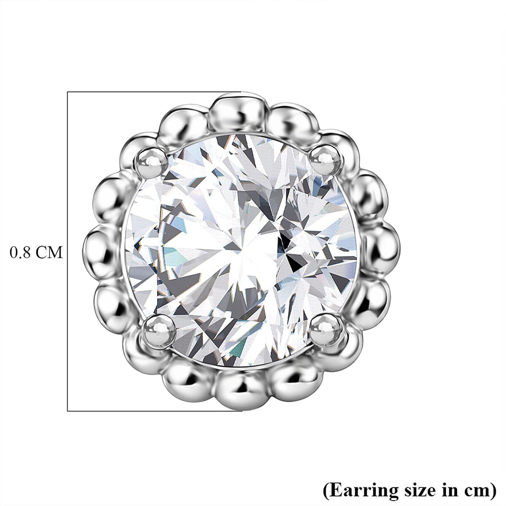 D'Joy Moissanite Solitaire Stud Push Post Earring in Platinum Overlay Sterling Silver 1.53 Ct.