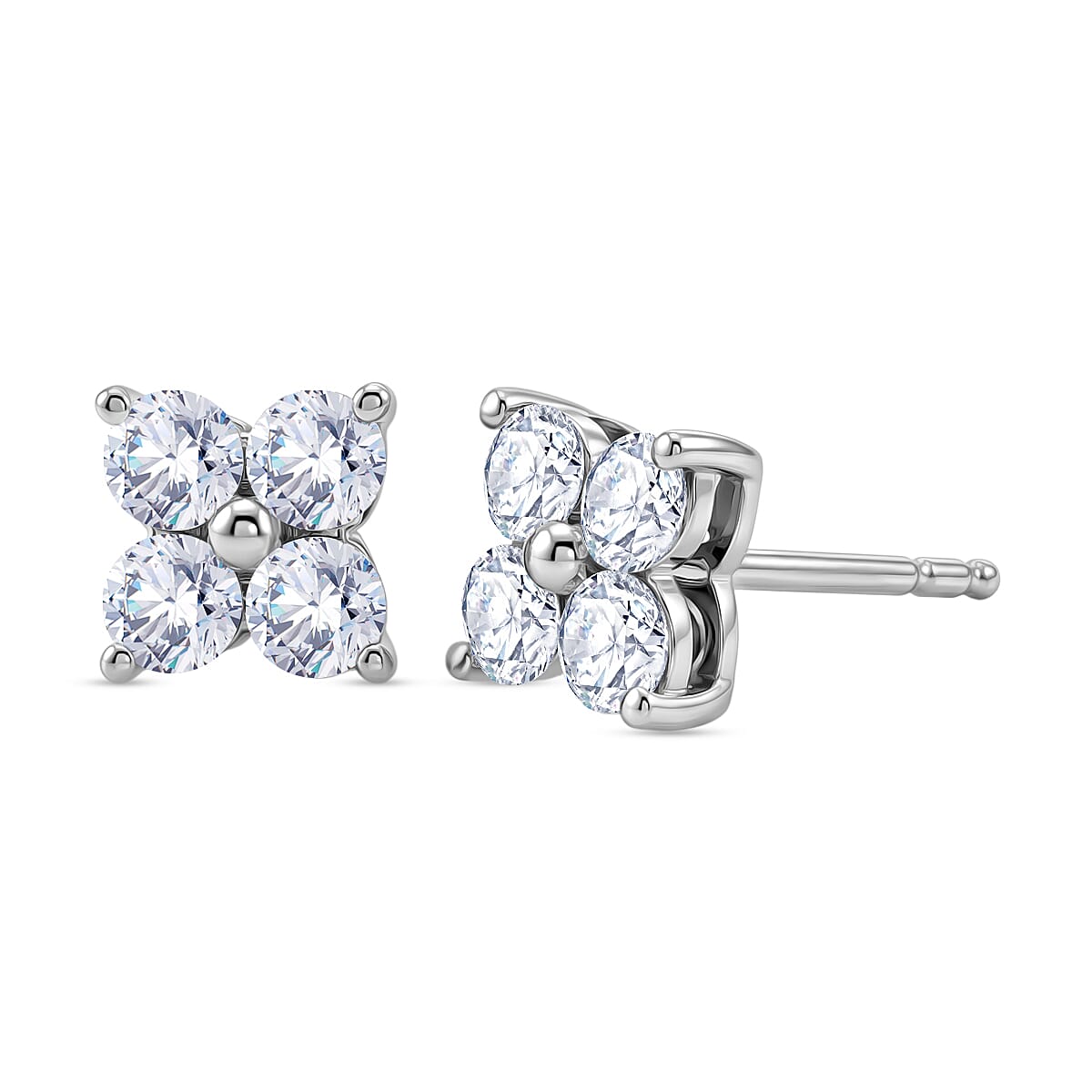 D'Joy - Moissanite Floral Push Post Earring in Platinum Overlay Sterling Silver 8557094 0