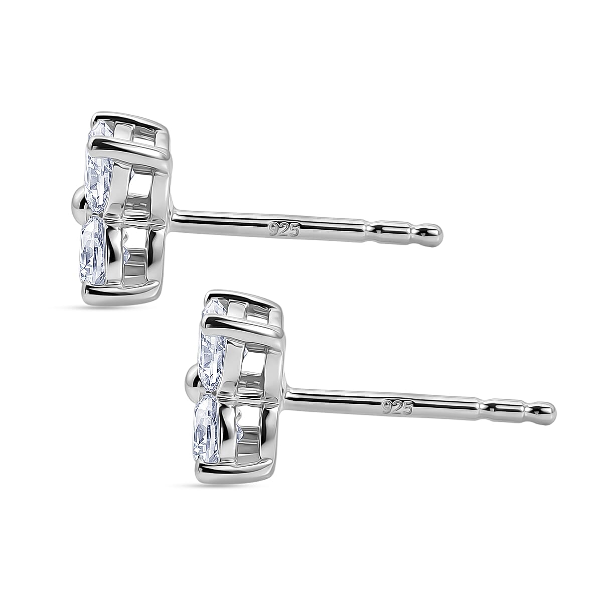 D'Joy - Moissanite Floral Push Post Earring in Platinum Overlay Sterling Silver 8557094 4