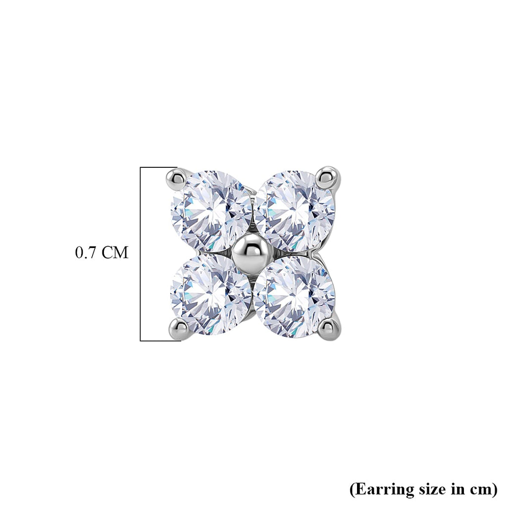 D'Joy - Moissanite Floral Push Post Earring in Platinum Overlay Sterling Silver