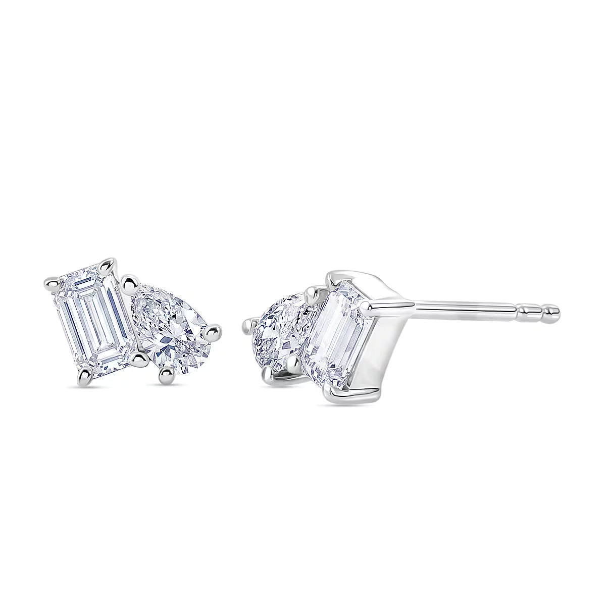 D'Joy - Moissanite Toi-et-Moi Push Post Earring in Platinum Overlay Sterling Silver V32638521 0