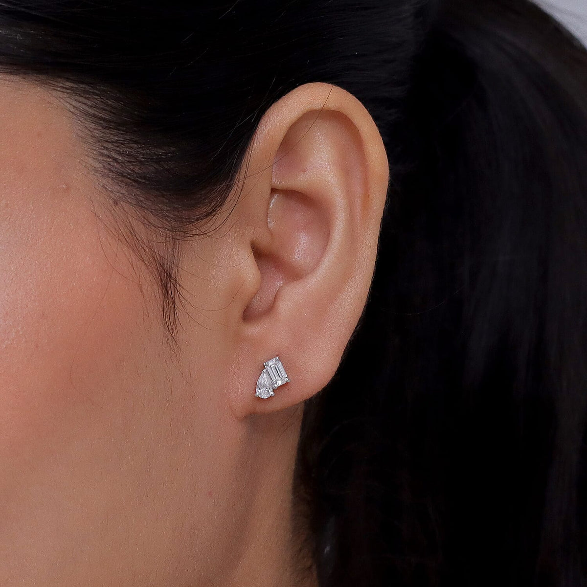 D'Joy - Moissanite Toi-et-Moi Push Post Earring in Platinum Overlay Sterling Silver V32638521 2