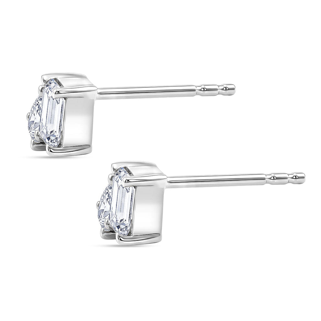 D'Joy - Moissanite Toi-et-Moi Push Post Earring in Platinum Overlay Sterling Silver
