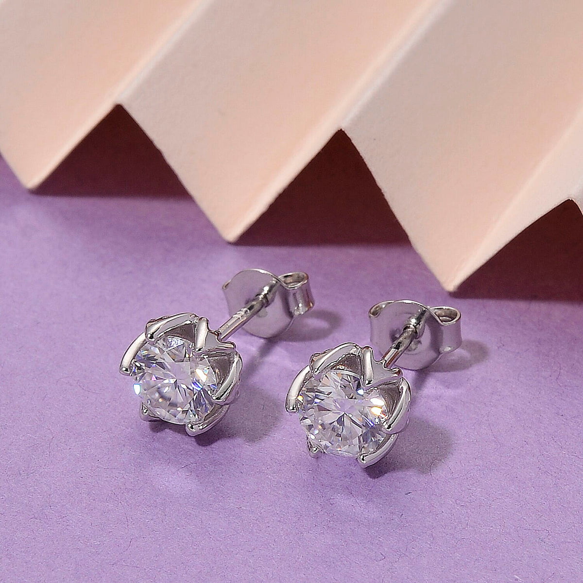 1.5 Ct. Moissanite Solitaire earring in Rhodium Sterling Silver 8266067 1