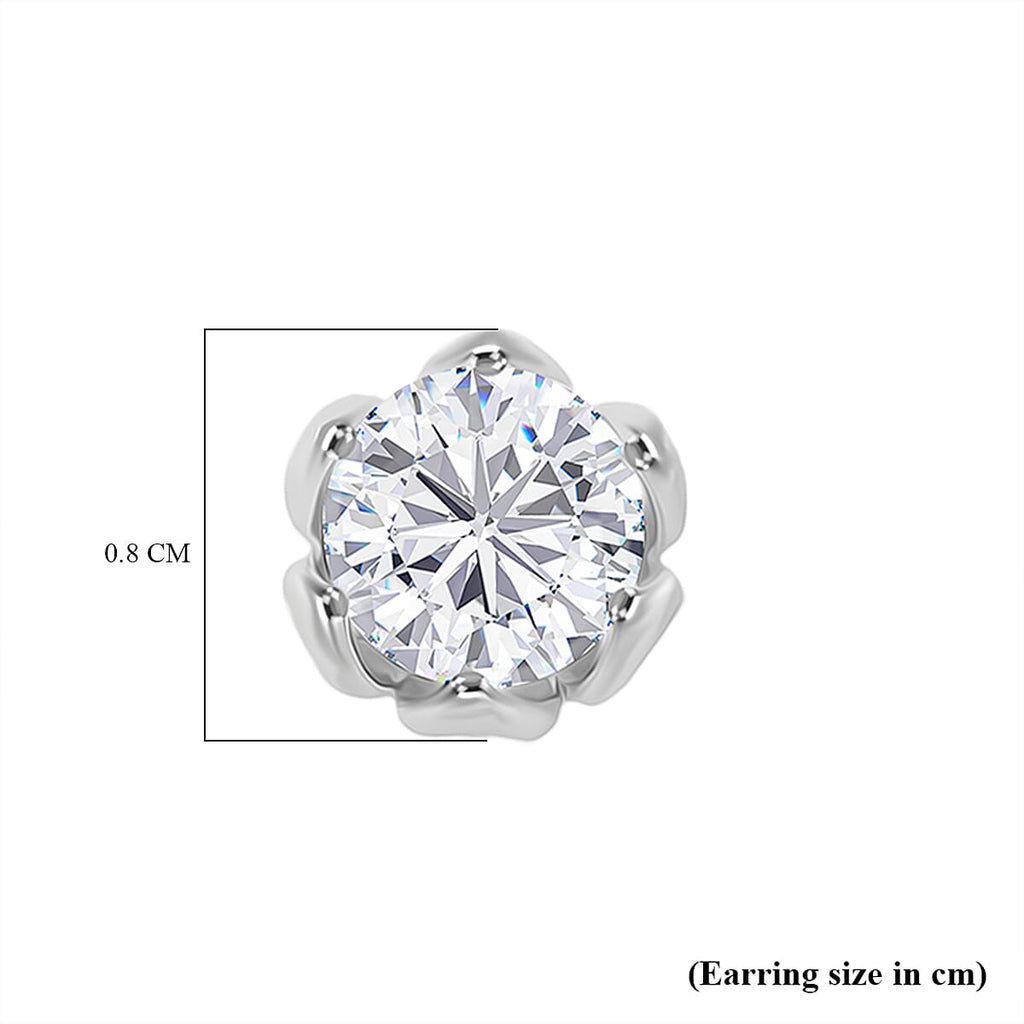 D'Joy Moissanite Solitaire Stud Push Post Earring in Rhodium Overlay Sterling Silver 1.54 Ct.
