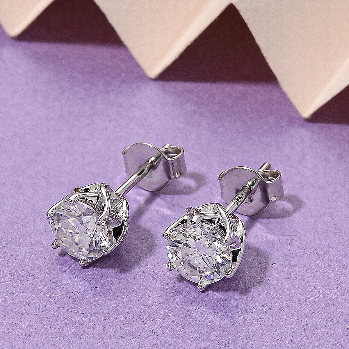1.5 Ct. Moissanite Solitaire;Stud earring in Rhodium Sterling Silver 8266070 1