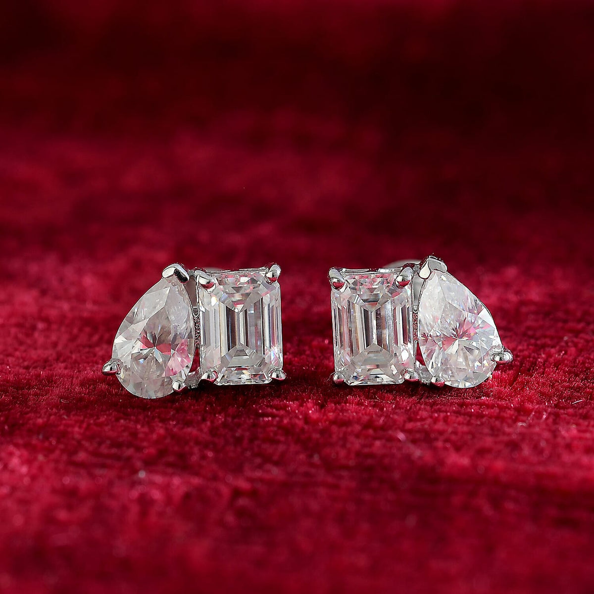 D'Joy TOI ET MOI Moissanite Solitaire Stud Push Post Earring in Rhodium Overlay Sterling Silver 3.66 Ct. 8250653 2