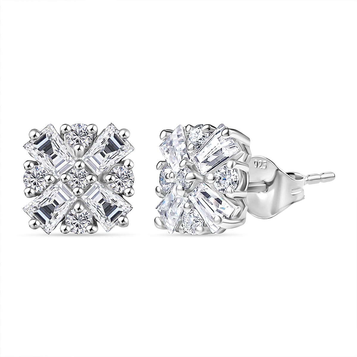 D'Joy 1.90 Ct. Moissanite Cluster Push Post Earring in Rhodium Overlay Sterling Silver 8269870 0