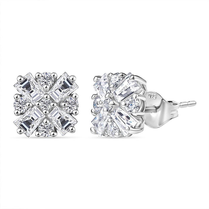 D'Joy 1.90 Ct. Moissanite Cluster Push Post Earring in Rhodium Overlay Sterling Silver 8269870 1