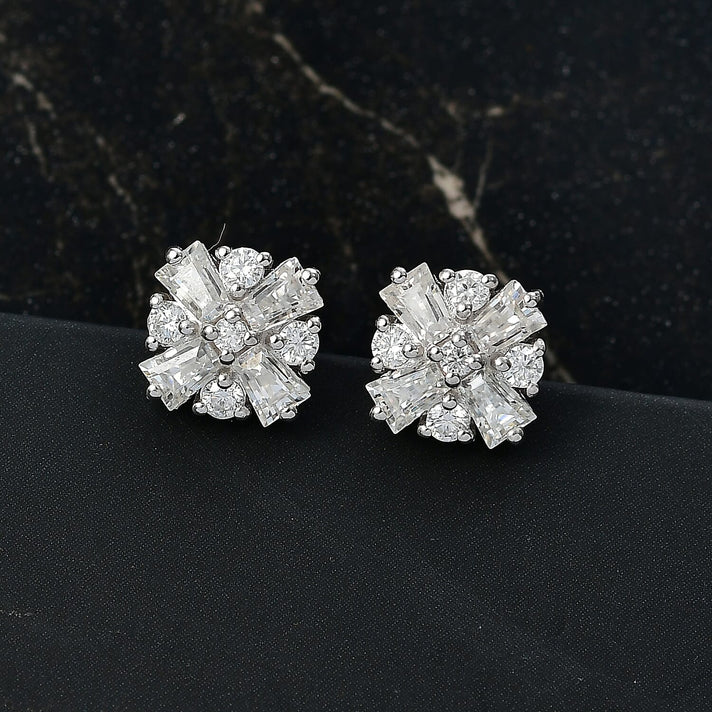 D'Joy 1.90 Ct. Moissanite Cluster Push Post Earring in Rhodium Overlay Sterling Silver 8269870 2