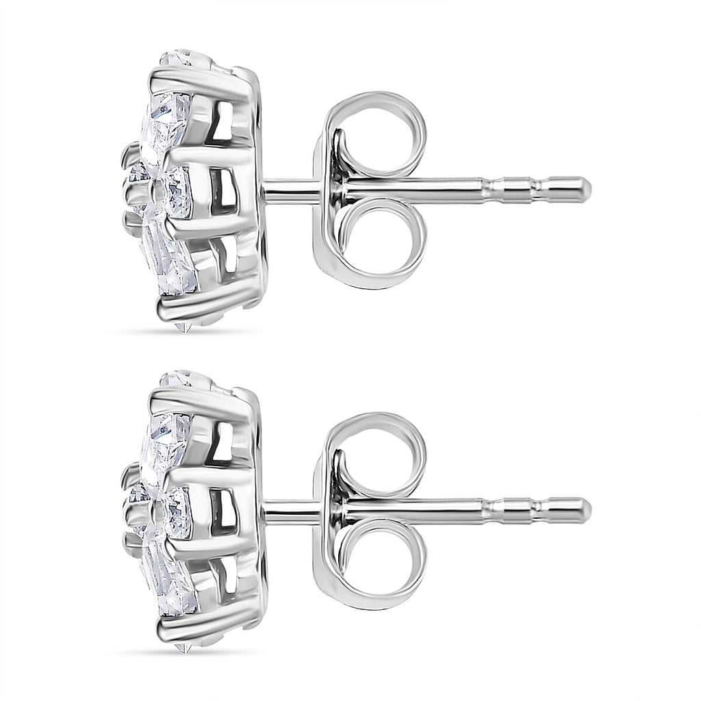 D'Joy Moissanite Solitaire Stud Push Post Earring in Rhodium Overlay Sterling Silver 1.90 Ct.