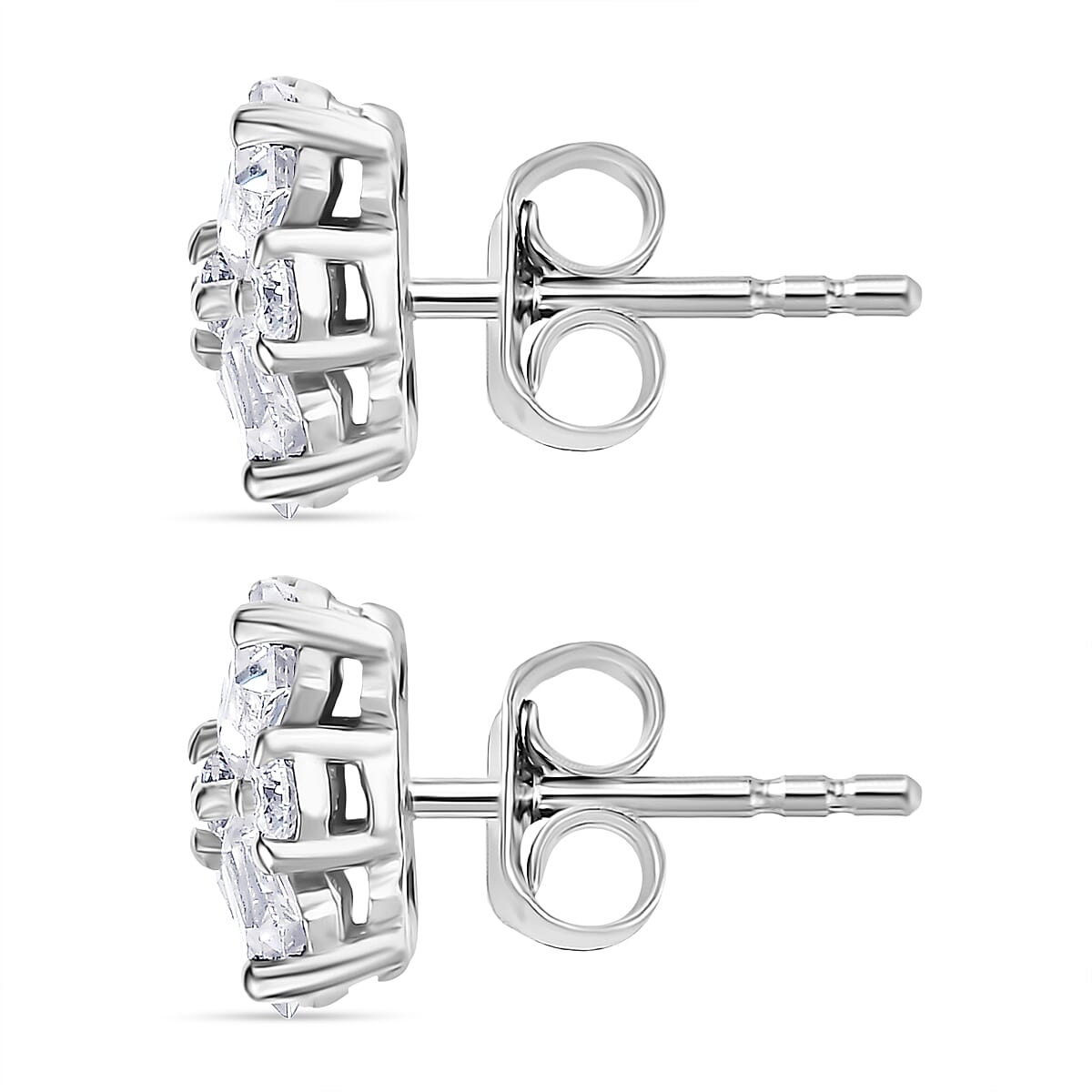 D'Joy 1.90 Ct. Moissanite Cluster Push Post Earring in Rhodium Overlay Sterling Silver 8269870 4